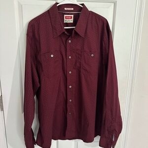 Wrangler Mens 2XL Burgundy‎ Long Sleeve Button Up Shirt Flex Comfort